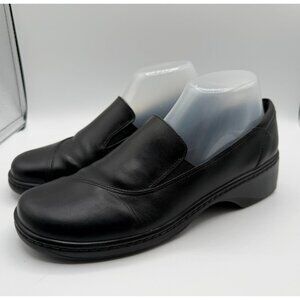 Clarks Loafers Shoes Womens 9M Black Leather Casual Comfort Slip On Wedge Heel